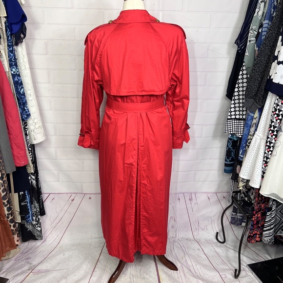 🍎|•LONDON FOG•| Candy Apple Red Vintage Trench Coat Size 8 - Picture 4 of 14